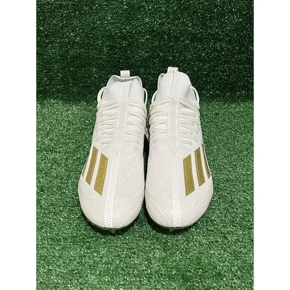 Adidas ADIZERO Primeknit Men's Football Cleats White Metallic Gold Sizes 8-13 - Picture 3 of 9